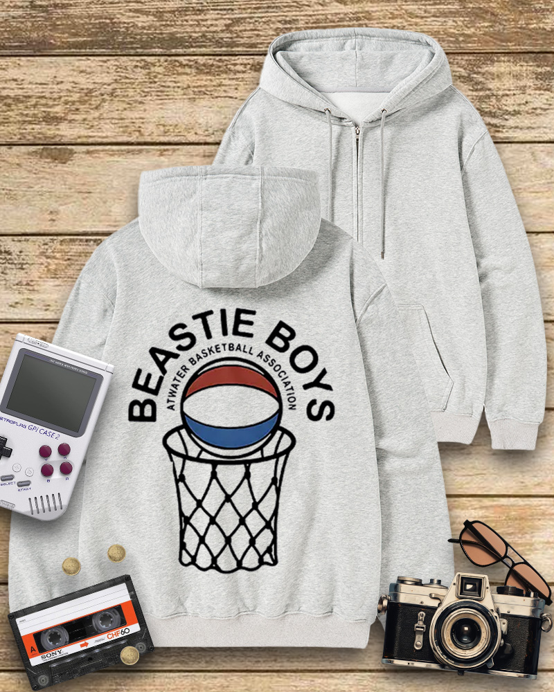 TheRetroTee Atwater Basketball Association Beastie Boys 1980s Zip-Up Hoodie