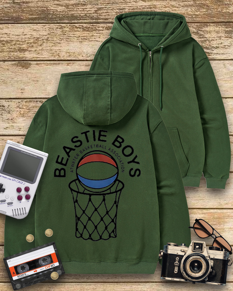 TheRetroTee Atwater Basketball Association Beastie Boys 1980s Zip-Up Hoodie
