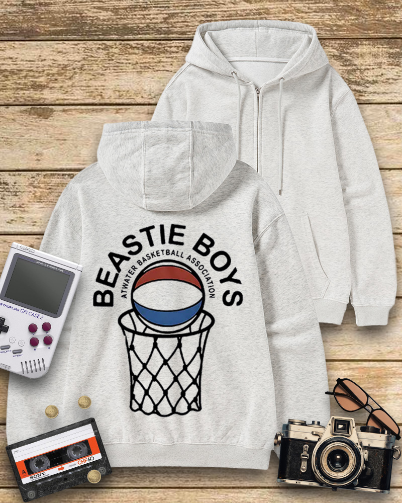TheRetroTee Atwater Basketball Association Beastie Boys 1980s Zip-Up Hoodie