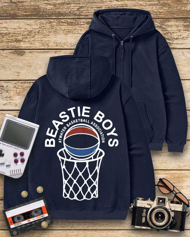 TheRetroTee Atwater Basketball Association Beastie Boys 1980s Zip-Up Hoodie