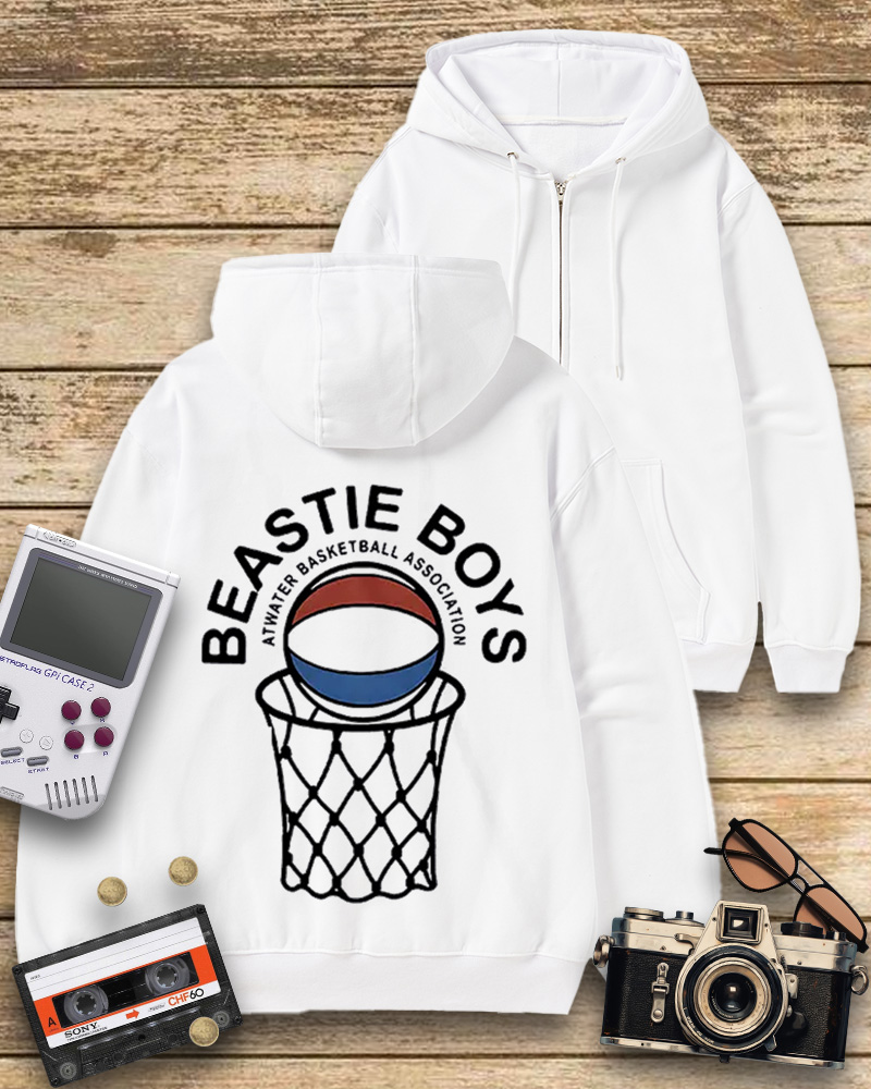 TheRetroTee Atwater Basketball Association Beastie Boys 1980s Zip-Up Hoodie