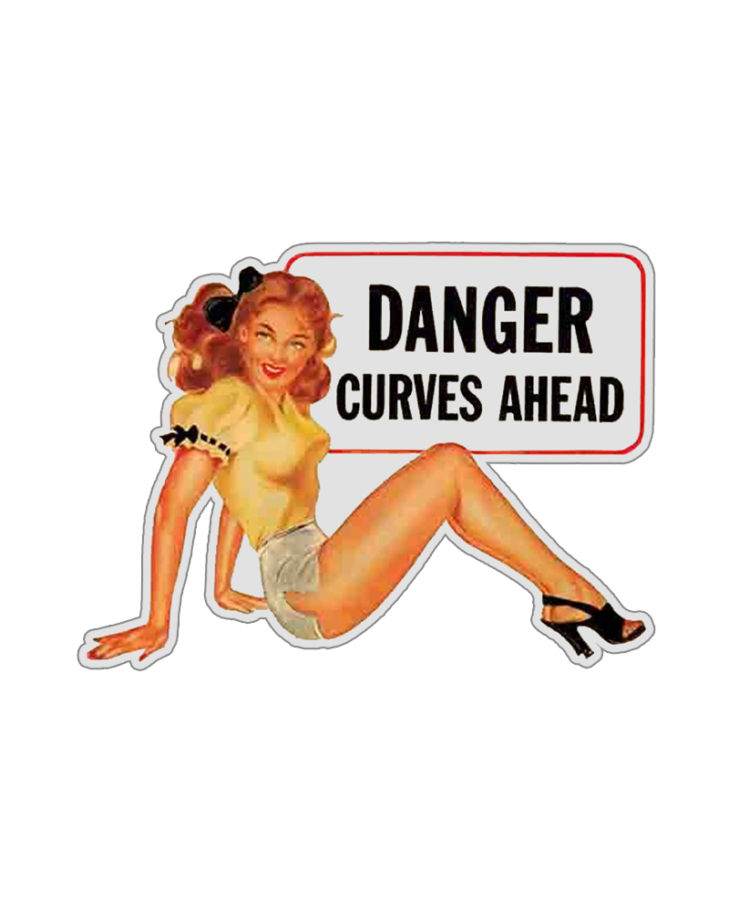 TheRetroTee Vintage 1950's Style Danger Curves Ahead Pin-Up Retro Sticker