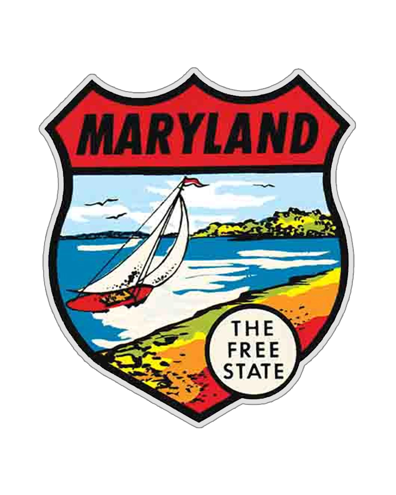 TheRetroTee Vintage 1950's Style Maryland State Map Ocean City Baltimore Md Retro Sticker