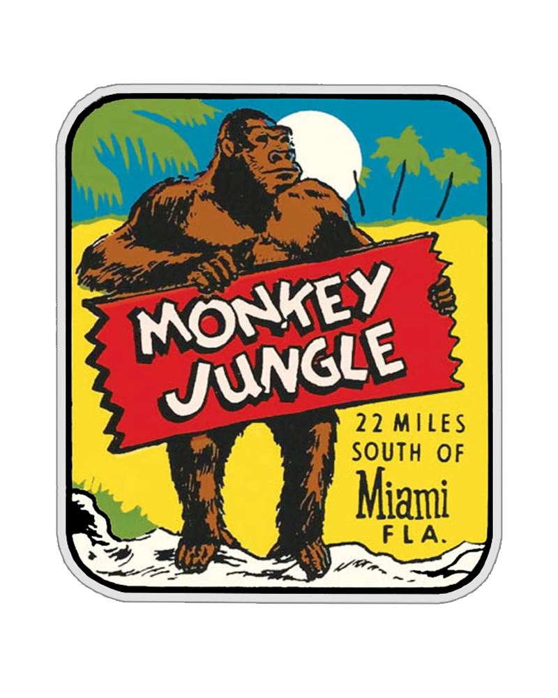 TheRetroTee Vintage 1950's Style Monkey Jungle Park Everglades Miami Fl Florida Retro Sticker