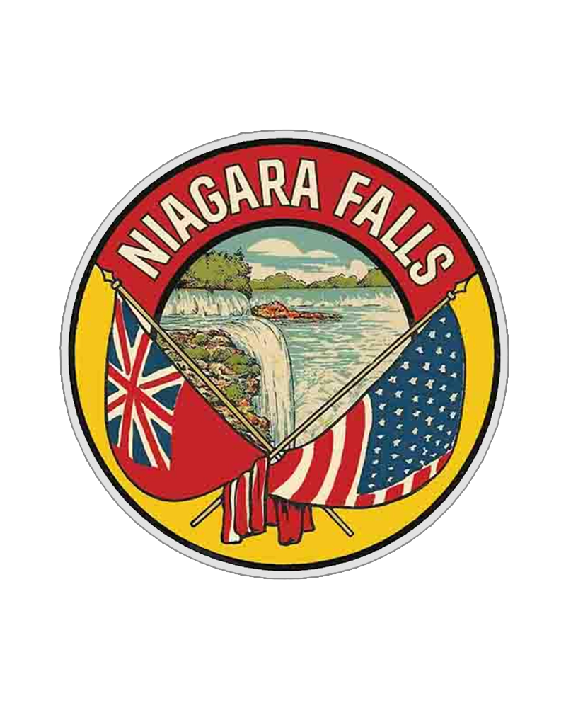 TheRetroTee Vintage 1950's Style Niagara Falls Ny New York Canada Flags Retro Sticker