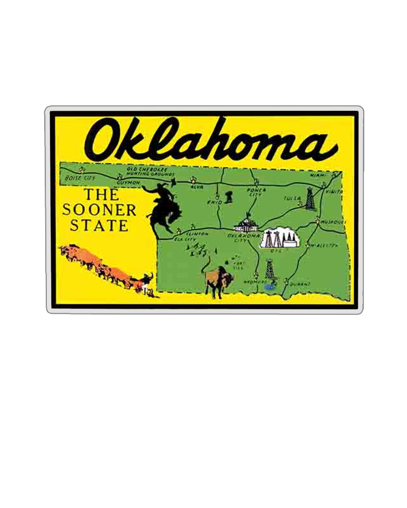 TheRetroTee Vintage 1950's Style Oklahoma City Tulsa The Sooner State Cowboy Oil Wells Retro Sticker