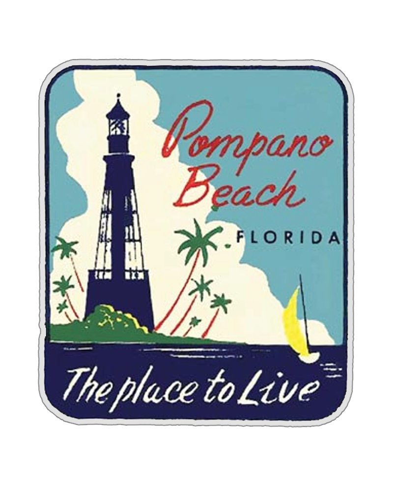 TheRetroTee Vintage 1950's Style Pompano Beach Fl Florida Lighthouse Retro Sticker