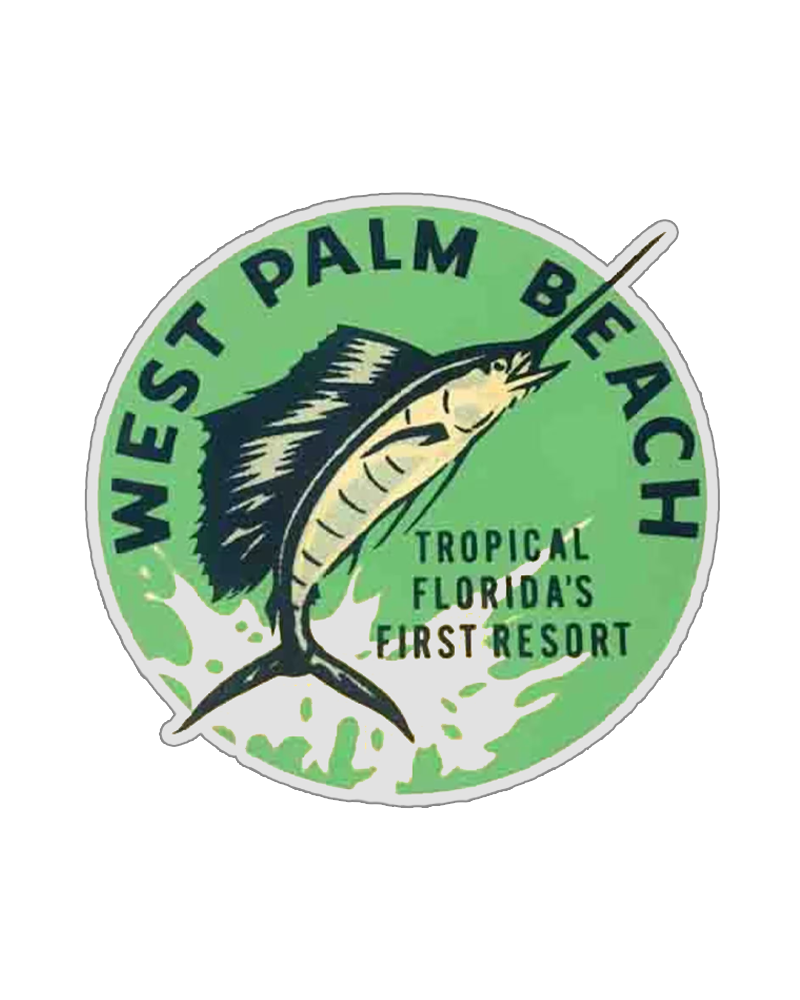TheRetroTee Vintage 1950's Style West Palm Beach Fl Florida Fishing Retro Sticker