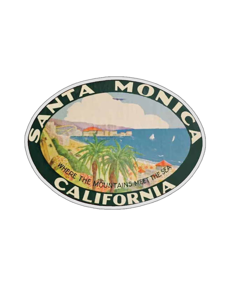 TheRetroTee Vintage 1960's Style Ca California Santa Monica Beach Oval Retro Sticker