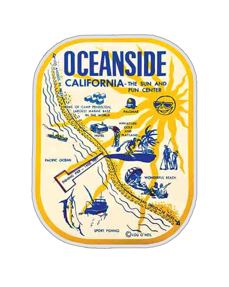 TheRetroTee Vintage 1960's Style Oceanside California Ca City Map Retro Sticker