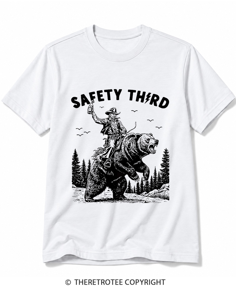 TheRetroTee Safety Third Grizzly Bear Cotton T-Shirt