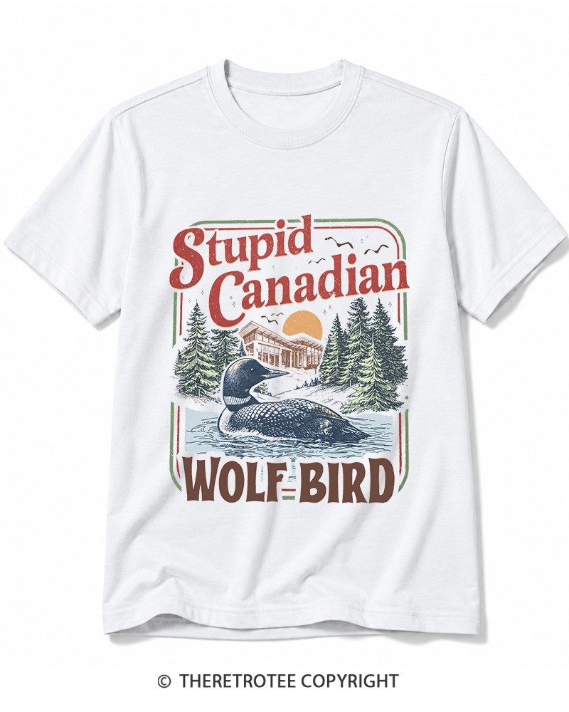 TheRetroTee Stupid Canadian Wolf Bird 1980s Cotton T-Shirt