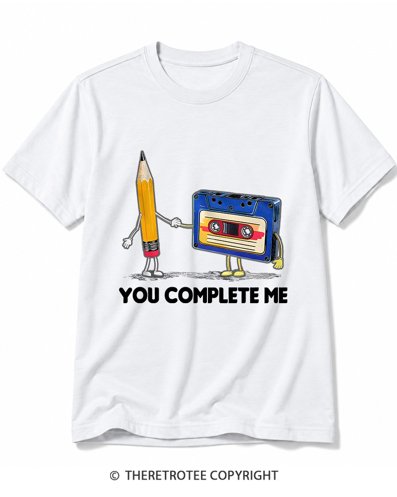 TheRetroTee You Complete Me Pencil & Cassette 1980s Cotton T-Shirt