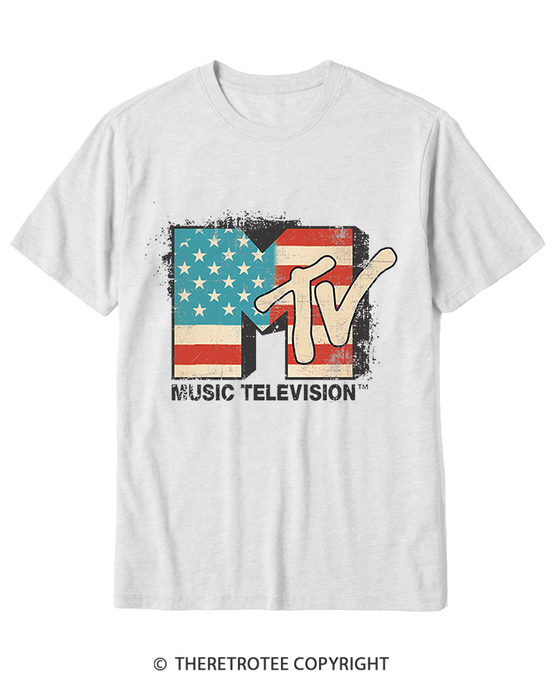 TheRetroTee American Flag Logo 1980s Cotton T-Shirt