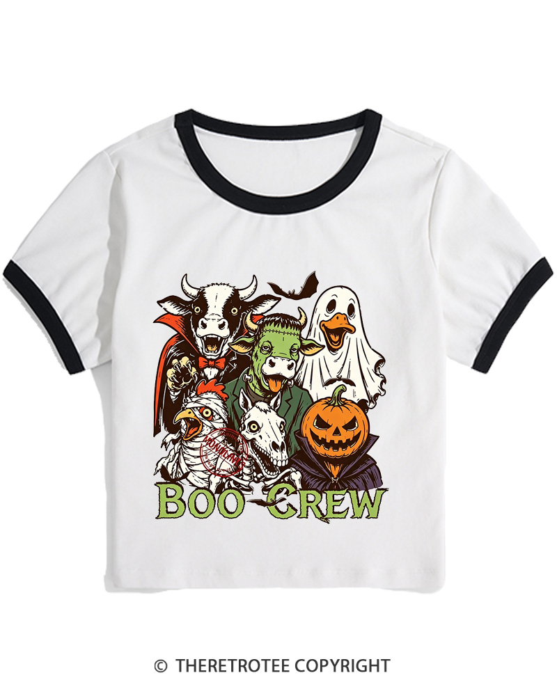 TheRetroTee Boo Crew 1970s Women Ringer T-shirt
