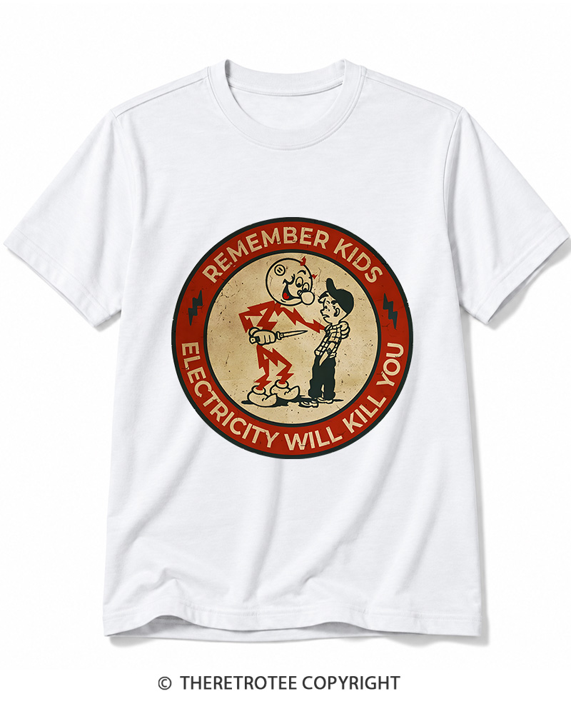 TheRetroTee Electricity Will Kill You Kids 1950s Cotton T-Shirt