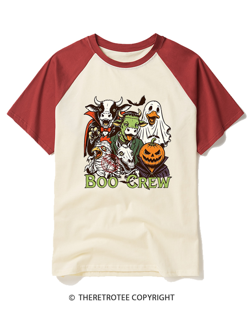 TheRetroTee Boo Crew 1970s Raglan Baseball T-Shirt