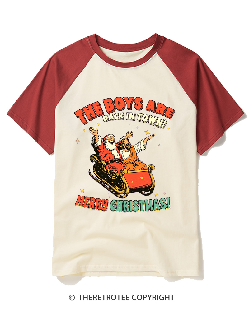 TheRetroTee The Boys Are Back In Town 1970s Raglan Baseball T-Shirt
