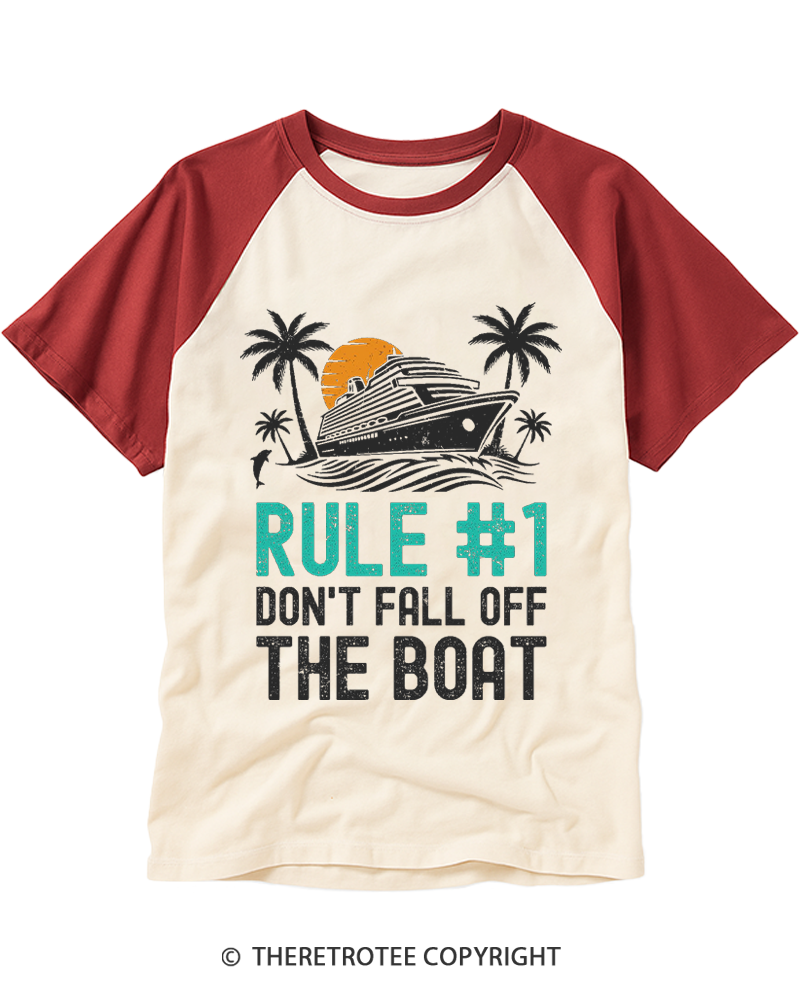 TheRetroTee Rule #1 Don't Fall Off The Boat 1980s Raglan Baseball T-Shirt