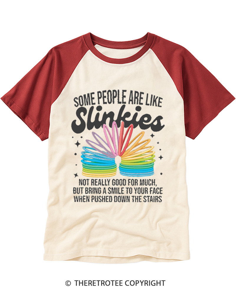 TheRetroTee Some People Are Like Slinkies Funny Sarcastic Quote 1980s Raglan Baseball T-Shirt