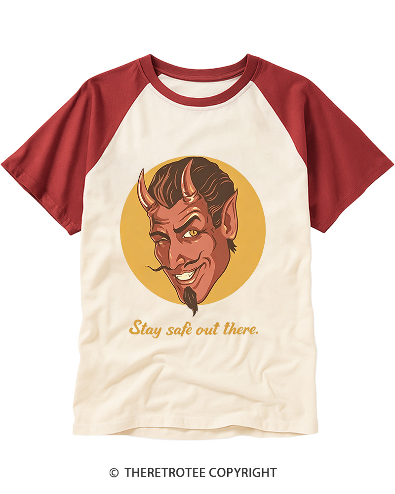 TheRetroTee Stay Safe Out There 1970s Raglan Baseball T-Shirt