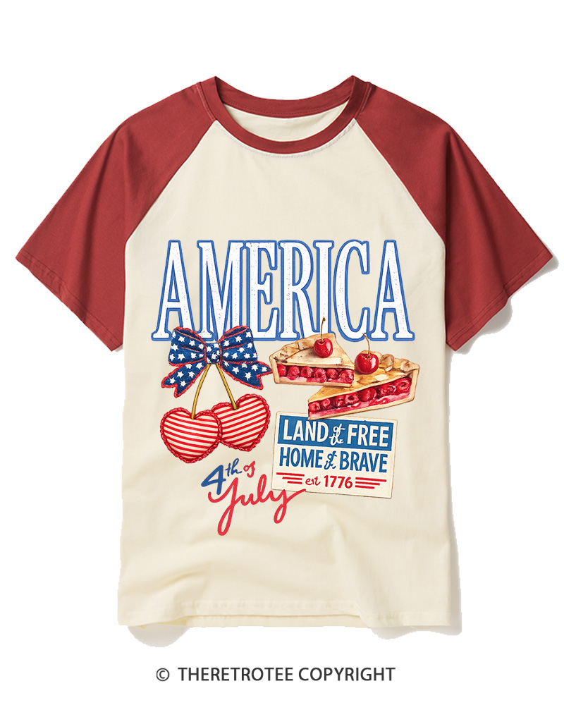 TheRetroTee Home of the Brave 1776 Raglan Baseball T-Shirt