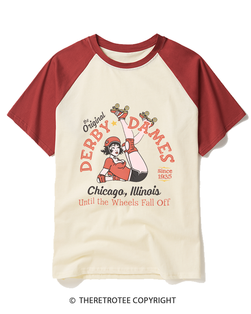 TheRetroTee Derby Dames 1935 Raglan Baseball T-Shirt