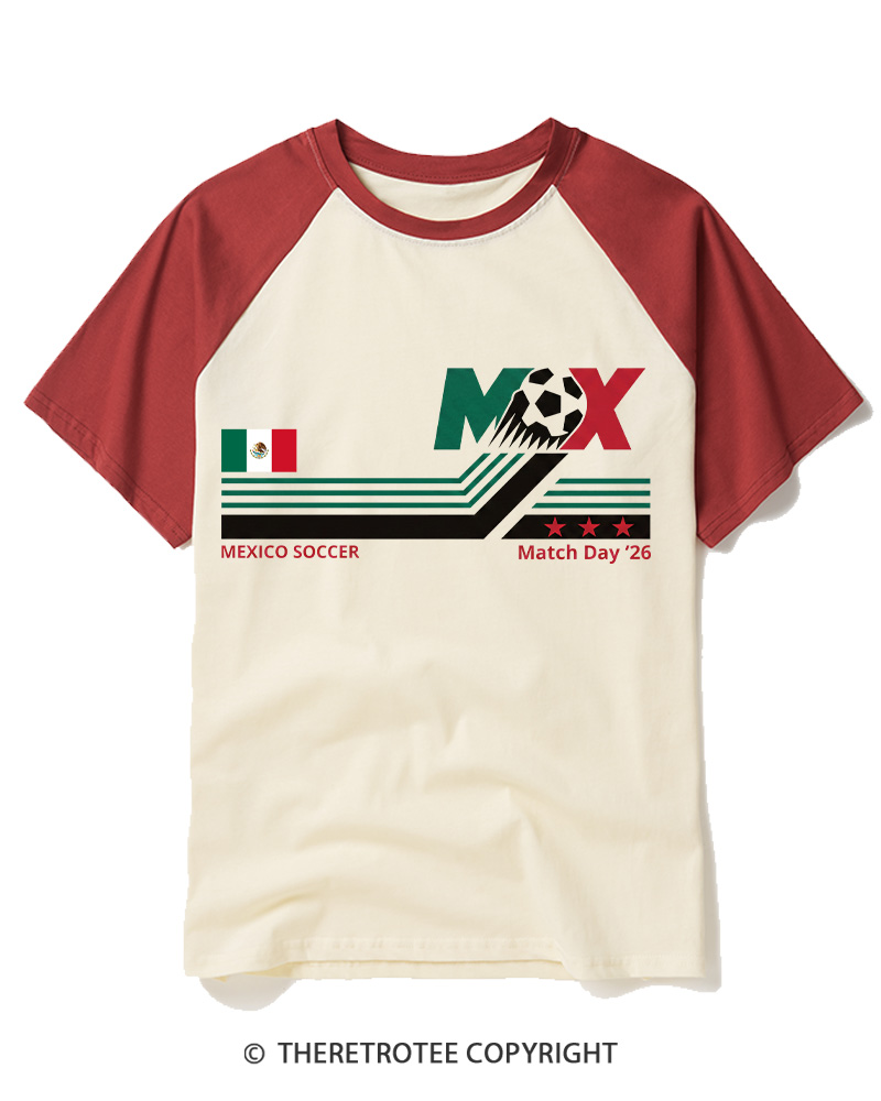 TheRetroTee Mexico Soccer World Vintage 1990s Raglan Baseball T-Shirt