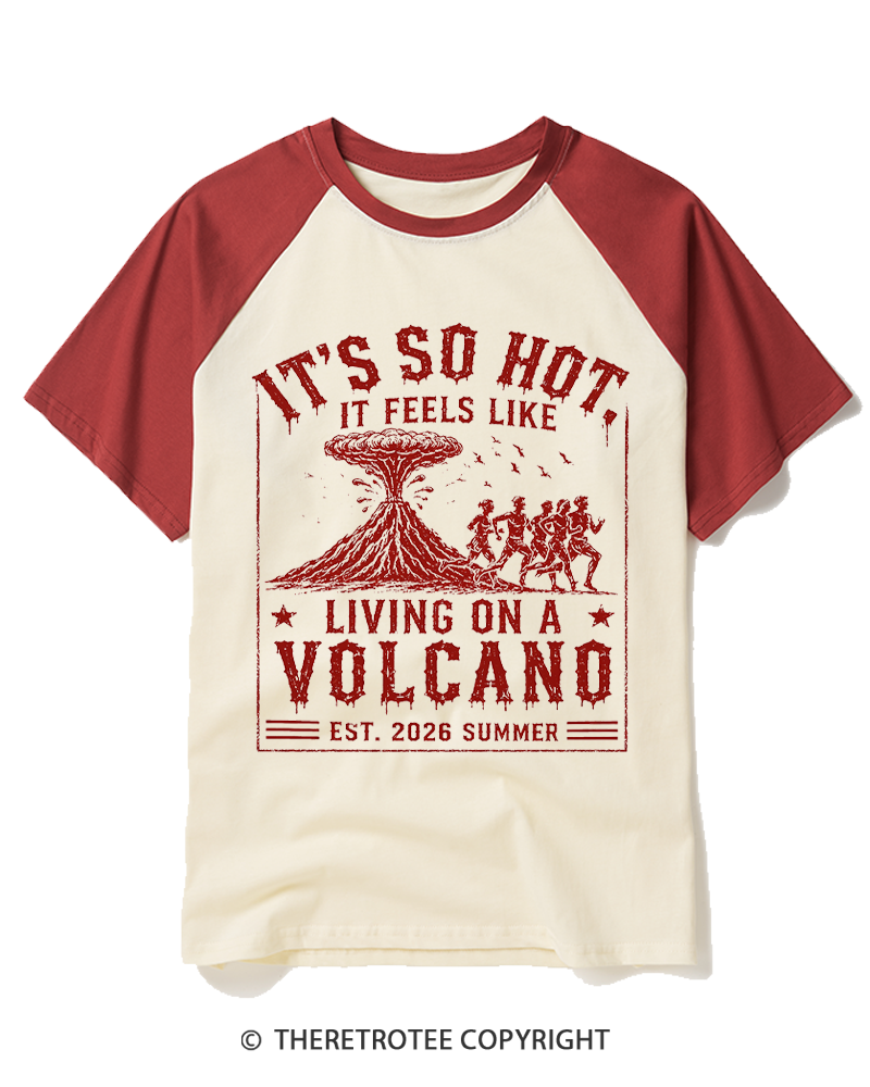 TheRetroTee It's So Hot Volcano Raglan Baseball T-Shirt