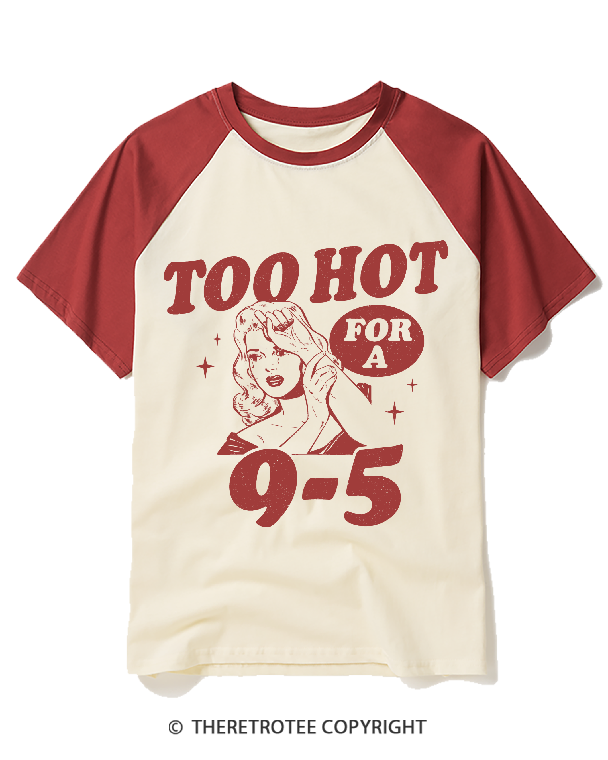 TheRetroTee Too Hot to Work Raglan Baseball T-Shirt