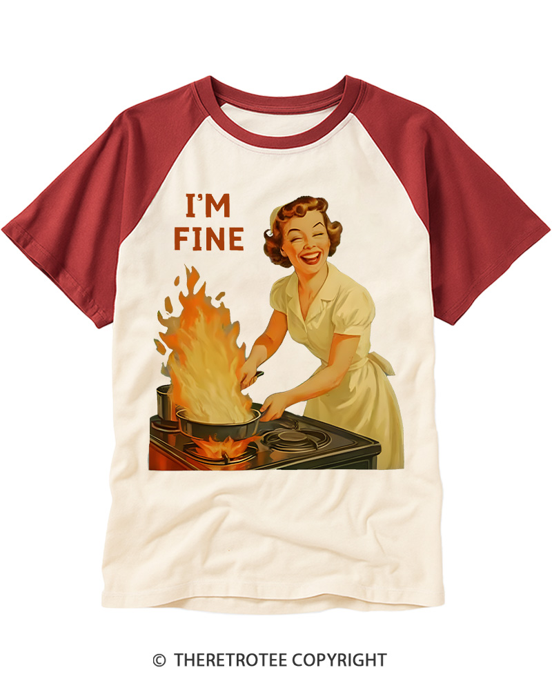 TheRetroTee I’m Fine 1950s Raglan Baseball T-Shirt