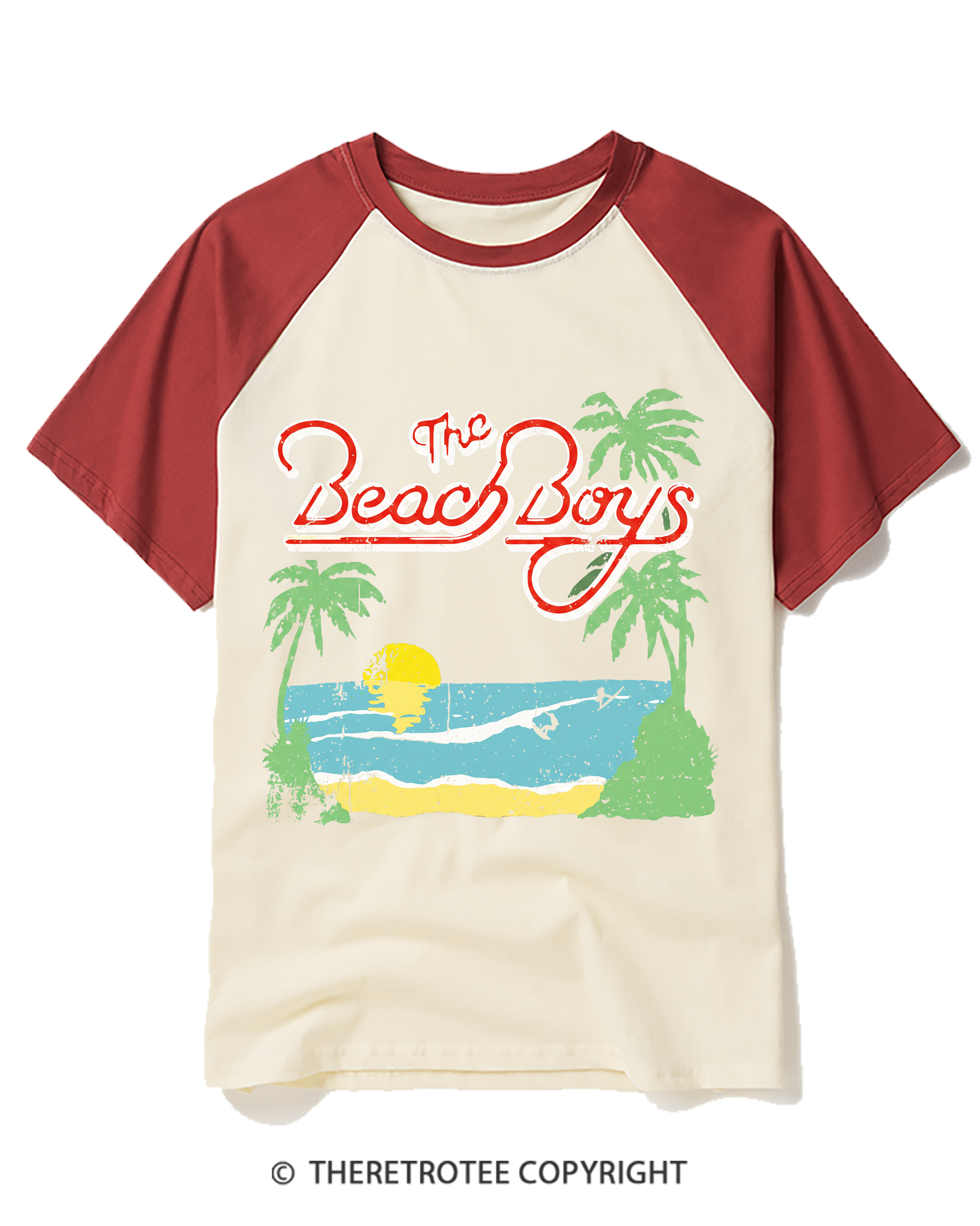 TheRetroTee The Beach Boys Vintage Surf Raglan Baseball T-Shirt