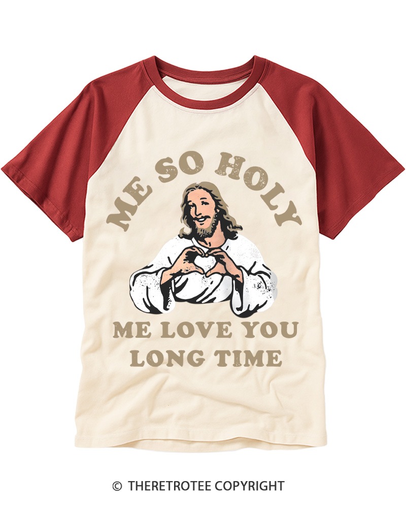 TheRetroTee Me So Holy Vintage Graphic Raglan Baseball T-Shirt
