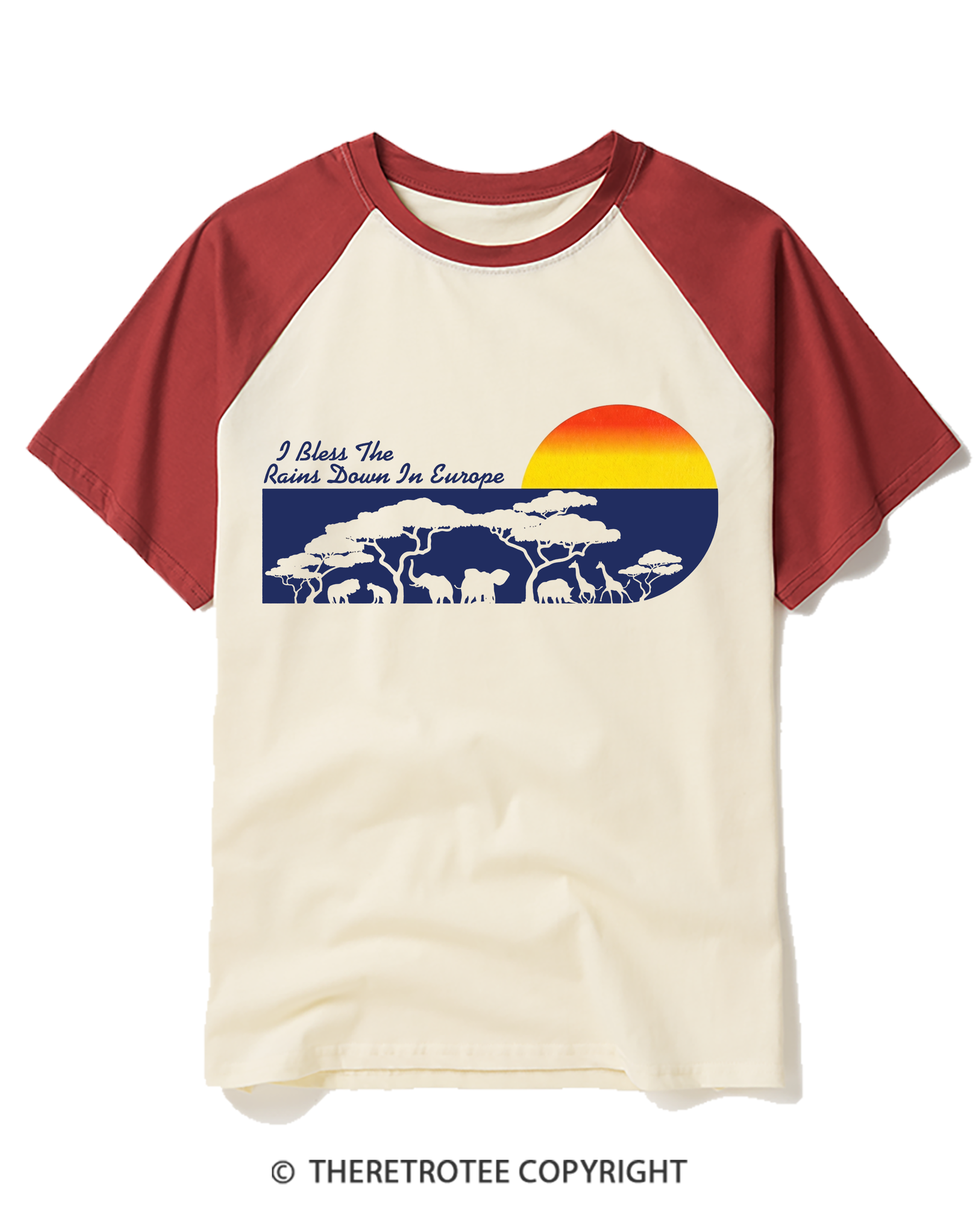 TheRetroTee I Bless The Rains Down In Europe Raglan Baseball T-Shirt
