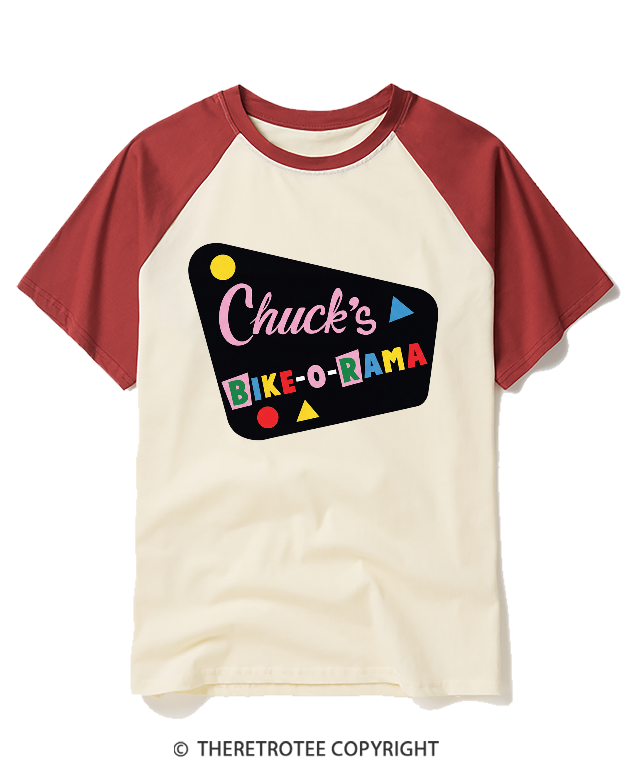 TheRetroTee Chuck’s Bike-O-Rama Raglan Baseball T-Shirt