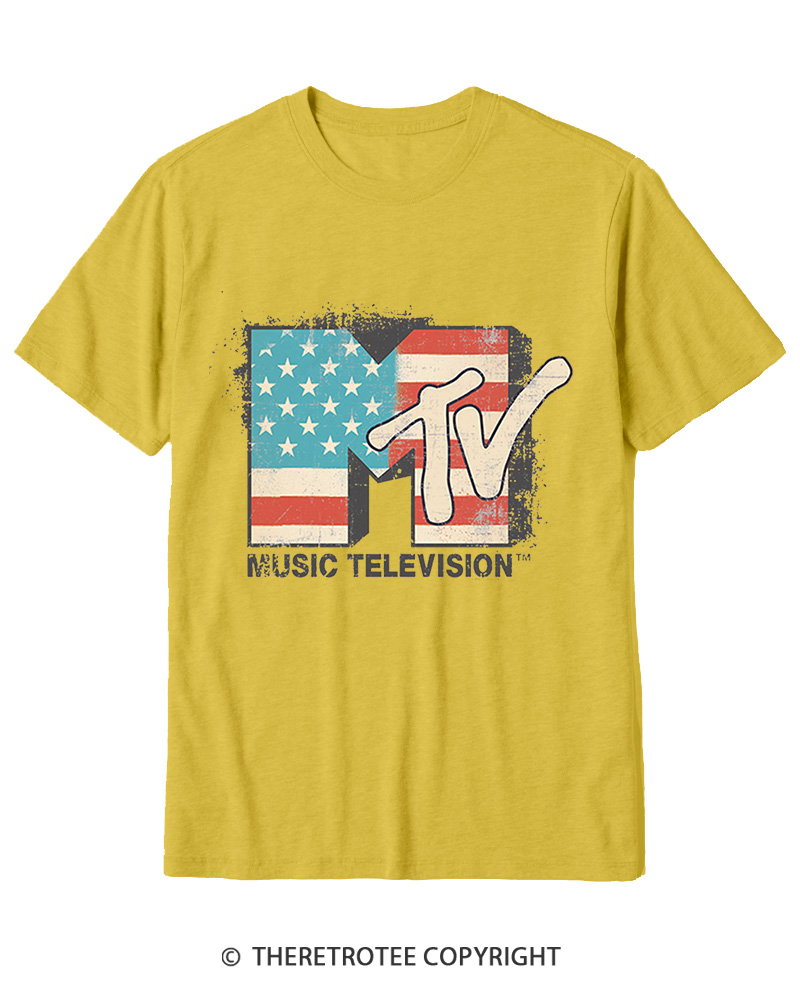 TheRetroTee American Flag Logo 1980s Cotton T-Shirt