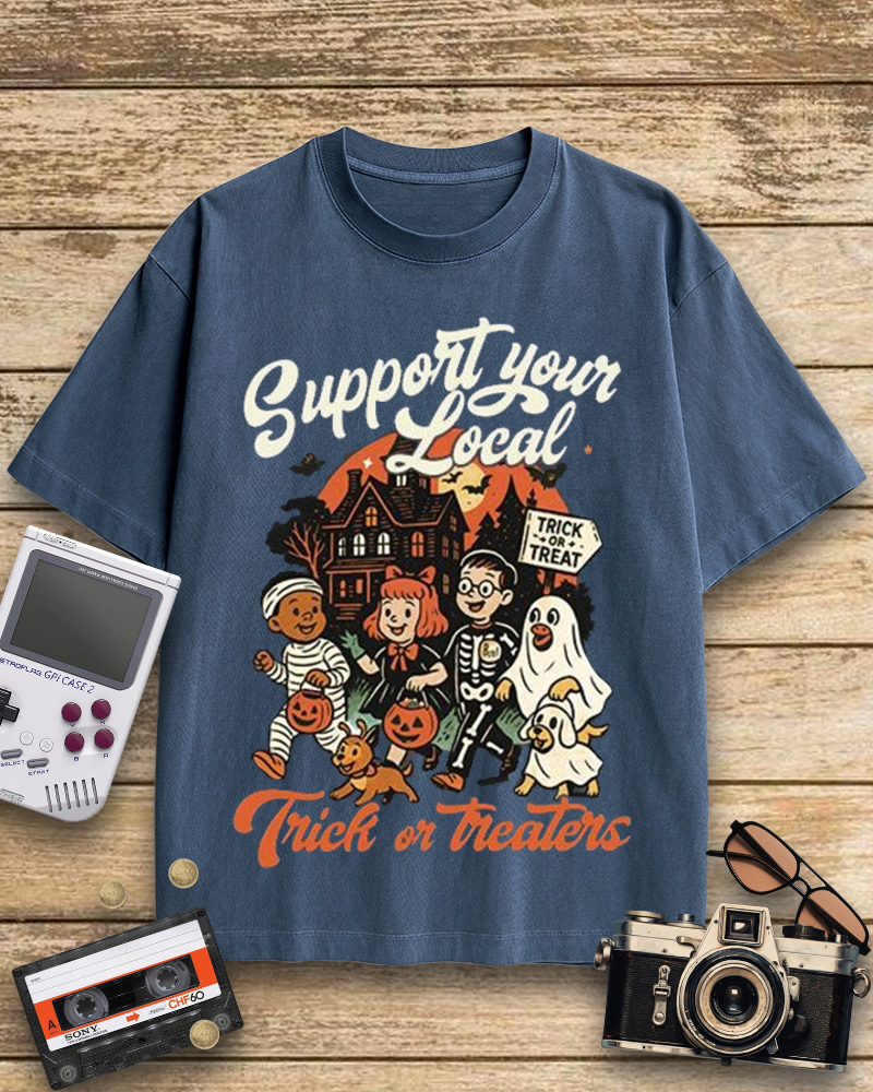 TheRetroTee Support Your Local Trick or Treaters 1960s Cotton T-Shirt