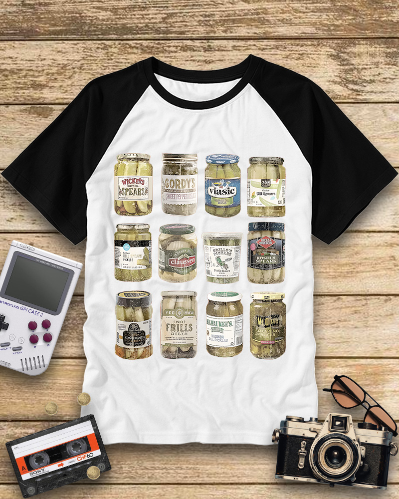 TheRetroTee Canned Pickles 1990s Raglan Baseball T-Shirt
