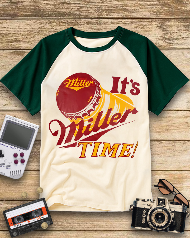 TheRetroTee vintage Its Miller Time 1970s Raglan Baseball T-Shirt