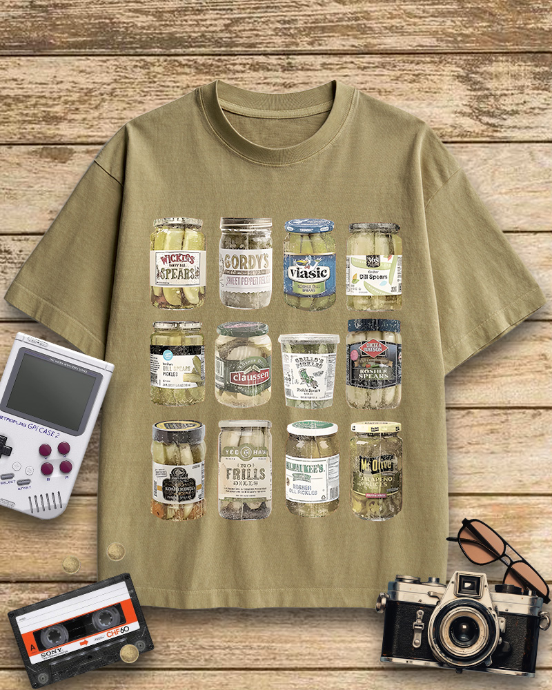 TheRetroTee Vintage Canned Pickles 1990s Cotton T-Shirt