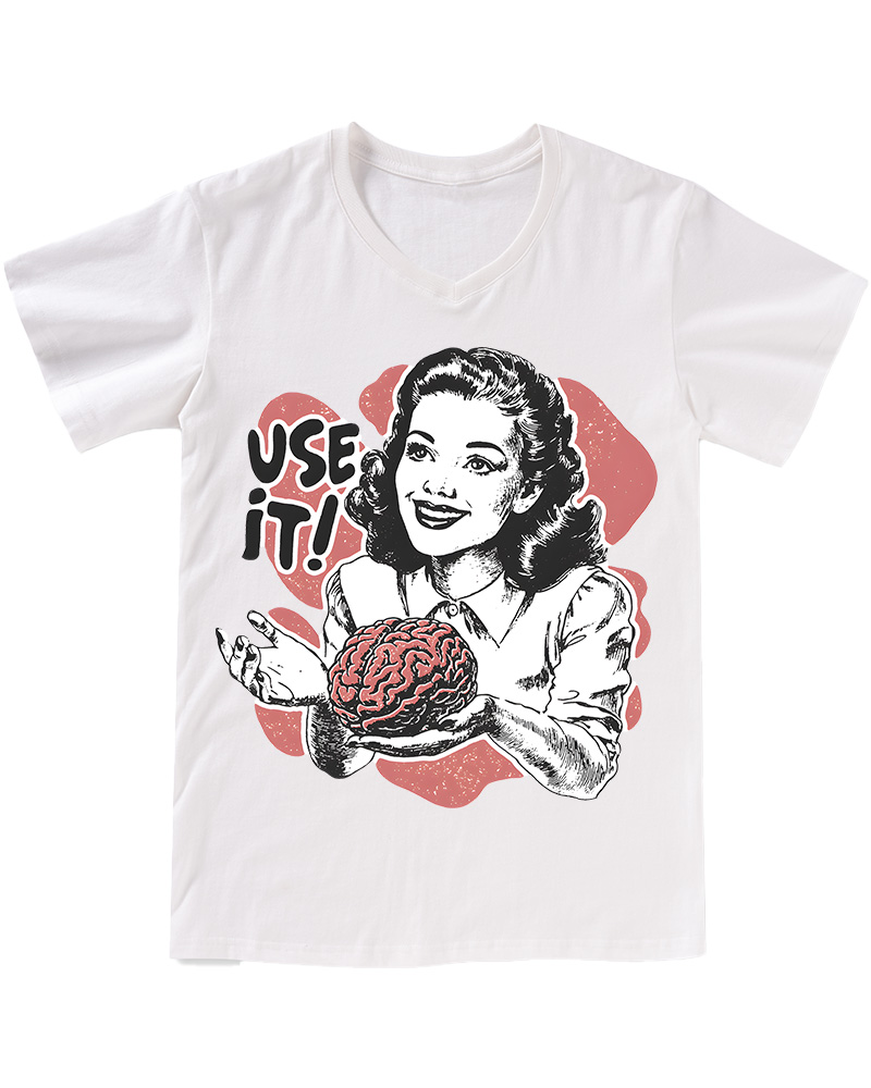 TheRetroTee Use Your Brain Sarcastic 1950s V-neck T-Shirt