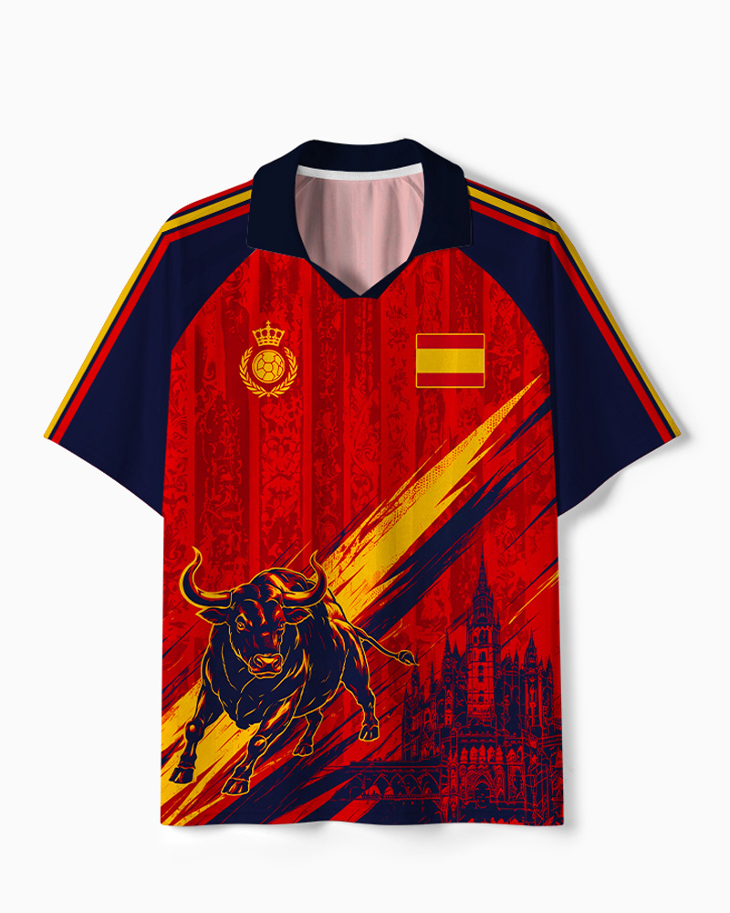 TheRetroTee Spain Charging Bull Collar Soccer Jersey