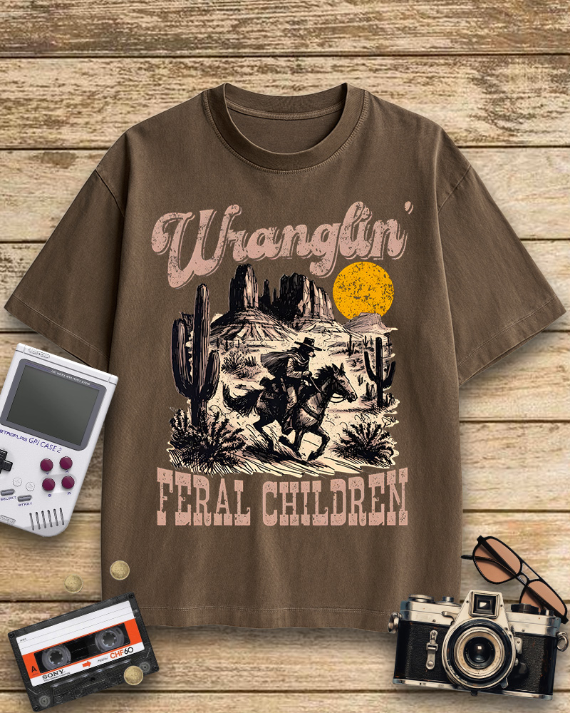 TheRetroTee Retro Wranglin' Feral Children Raccoon 1970s Cotton T-Shirt