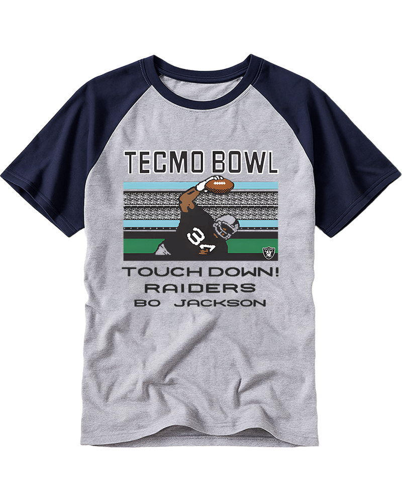 TheRetroTee Tecmo Bowl Raiders Bo Jackson 1980s Raglan Baseball T-Shirt