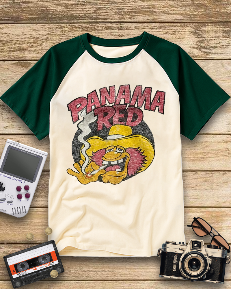 TheRetroTee Panama Red Nostalgic 1970s Raglan Baseball T-Shirt