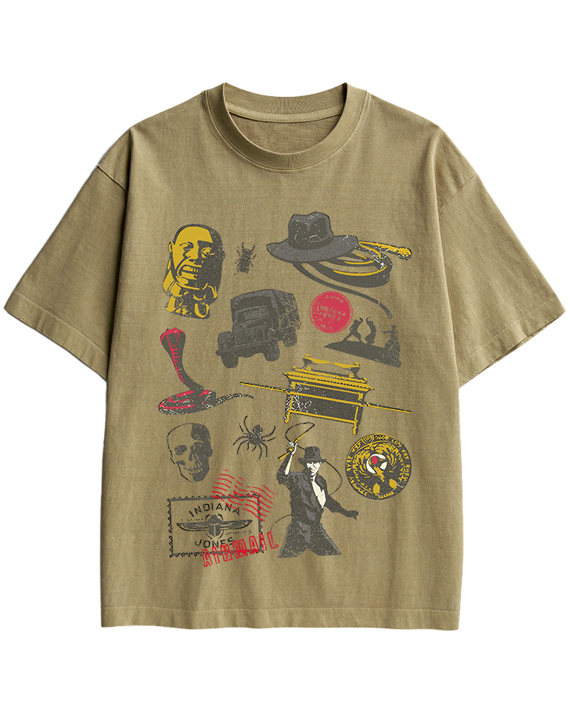 TheRetroTee Indiana Jones Adventure Collage 1980s Cotton T-Shirt