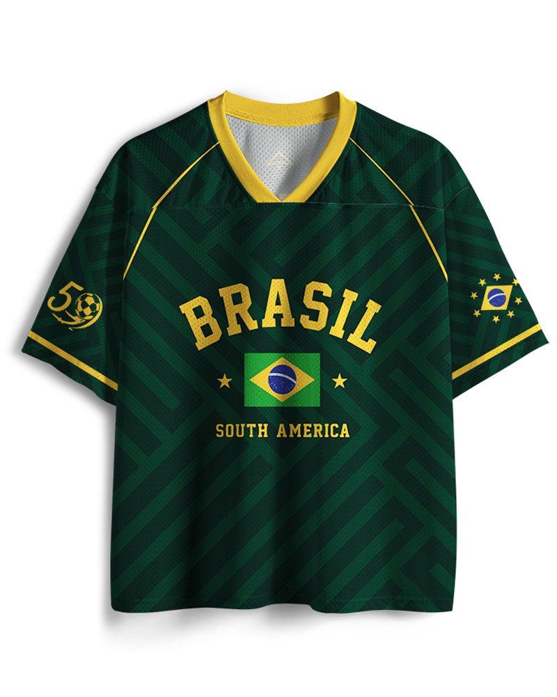 TheRetroTee Vintage Brazil Football Heritage Mesh Jersey