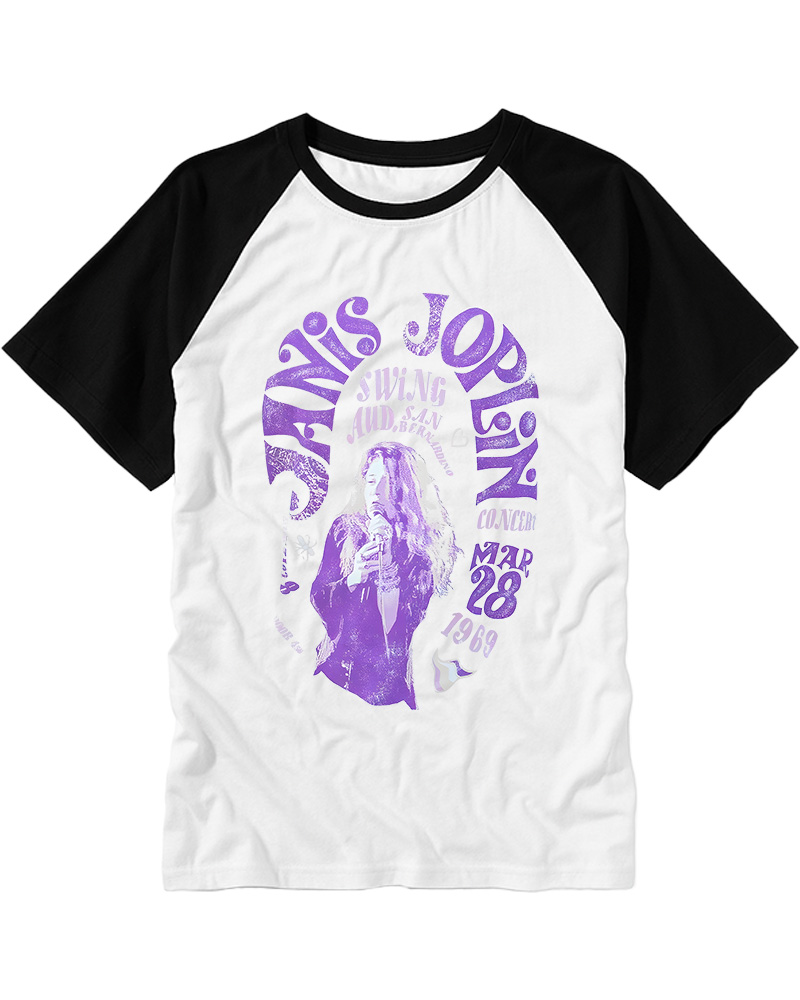 TheRetroTee JANIS JOPLIN - Swing Aud 1970s Raglan Baseball T-Shirt