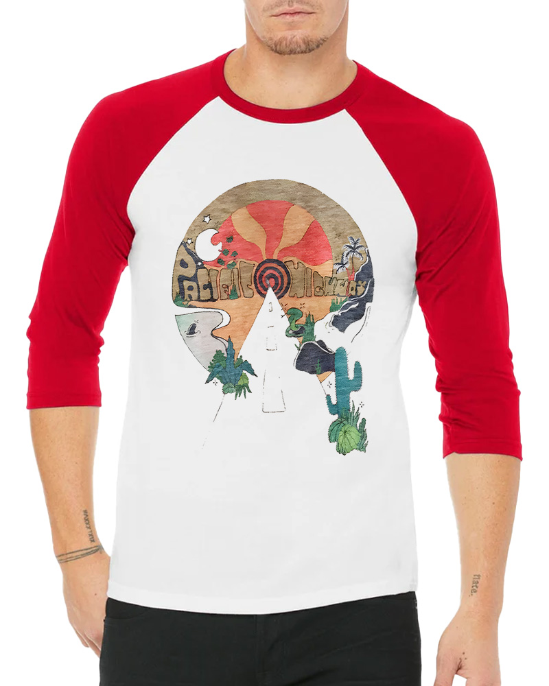 TheRetroTee Open Road Pacific Highway 1970s Long Sleeve Raglan T-Shirt