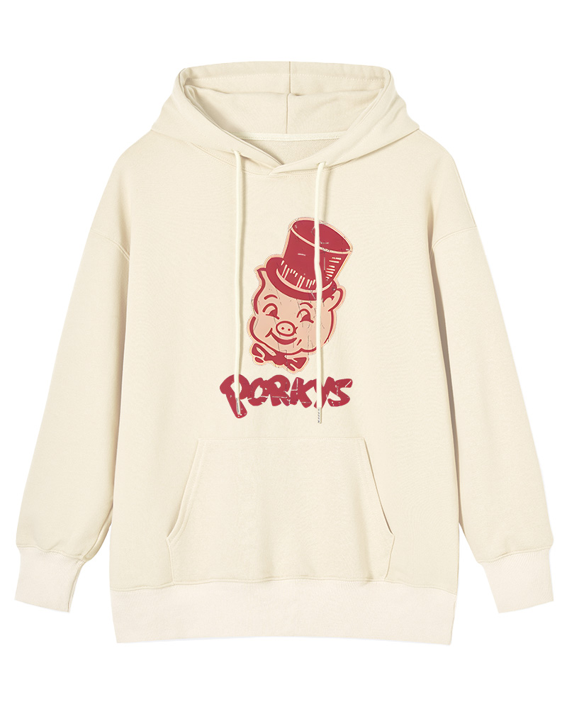 TheRetroTee Classic Whimsical Pig 1960s Cotton Hoodie